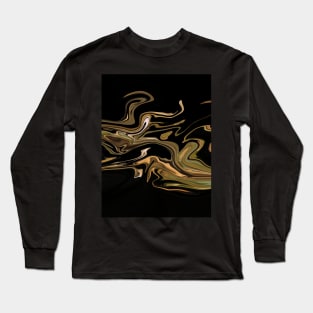 Sage Green & Gold  - Digital Liquid Paint Swirls Long Sleeve T-Shirt